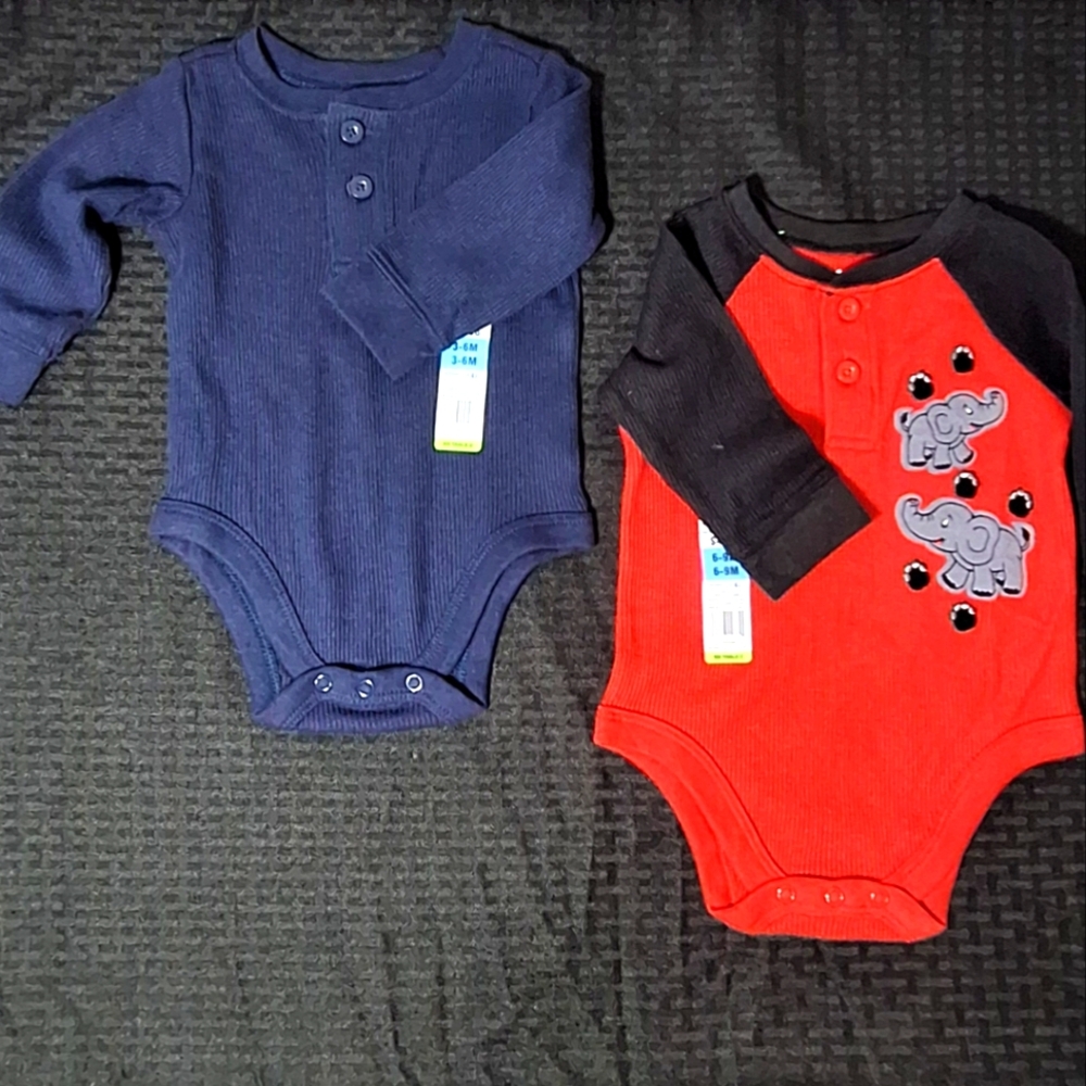2 Garanimals 3/6 Month Long Sleeved THERMAL Onsies